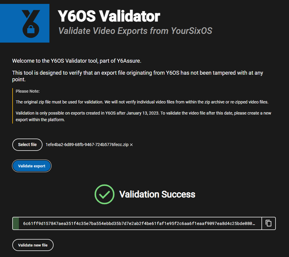 evidence export validator